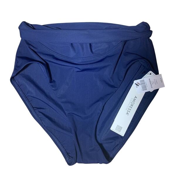 Amoressa Swim Bottoms Women's Size 6 Navy High Waist Martini Brief Bikini NWT - Picture 1 of 4